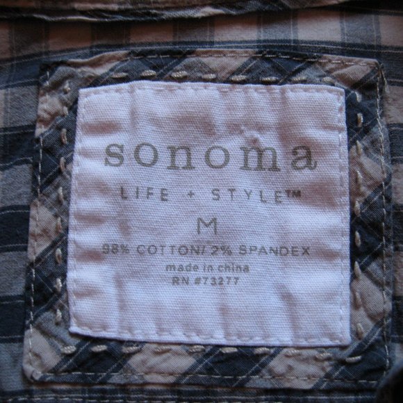Sonoma Life + Style Blue and Tan Long Sleeve Shirt - Picture 9 of 11